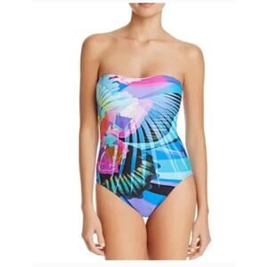 La Blanca Bandeau One Piece Swimsuit Colorful Print Size S/M Tropical